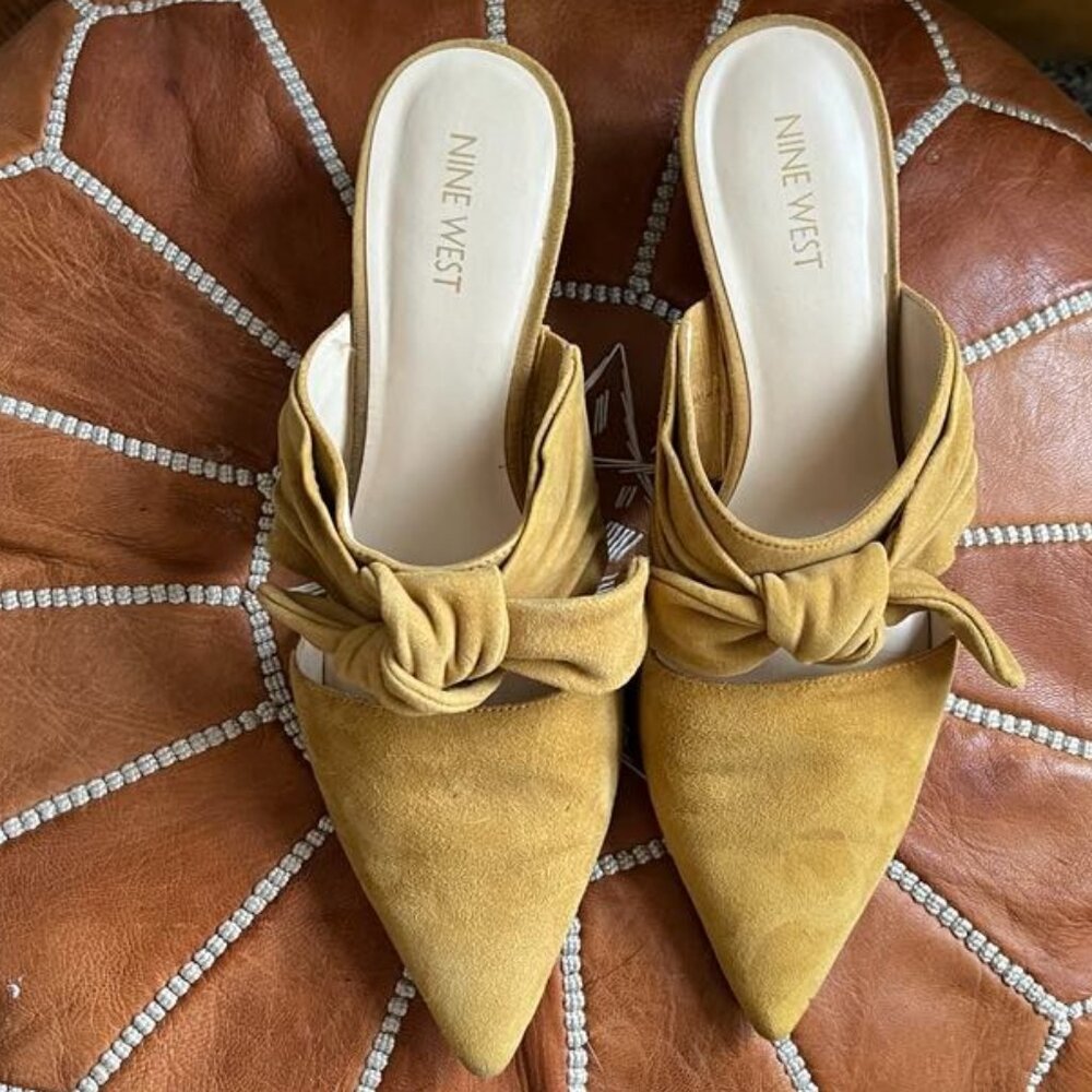 Mustard Nine West slip on mules